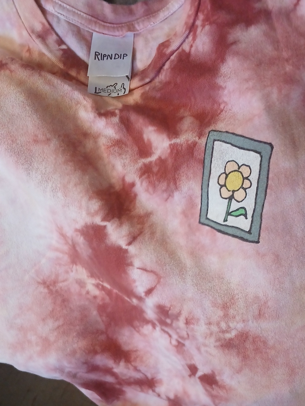 Ripndip Pink and White Tie-Dye Tee with Flower Frame